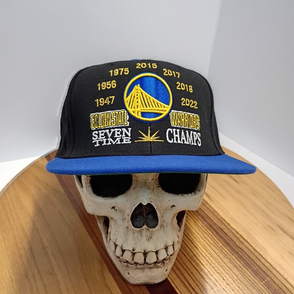 Golden State Warriors Seven Time Champs Black Snapback Hat Mitchell & Ness